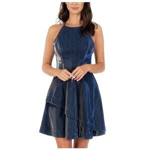 Speechless Navy Shinmer Sleeveless Mini Fit Flare Dress Sz 15 NWT